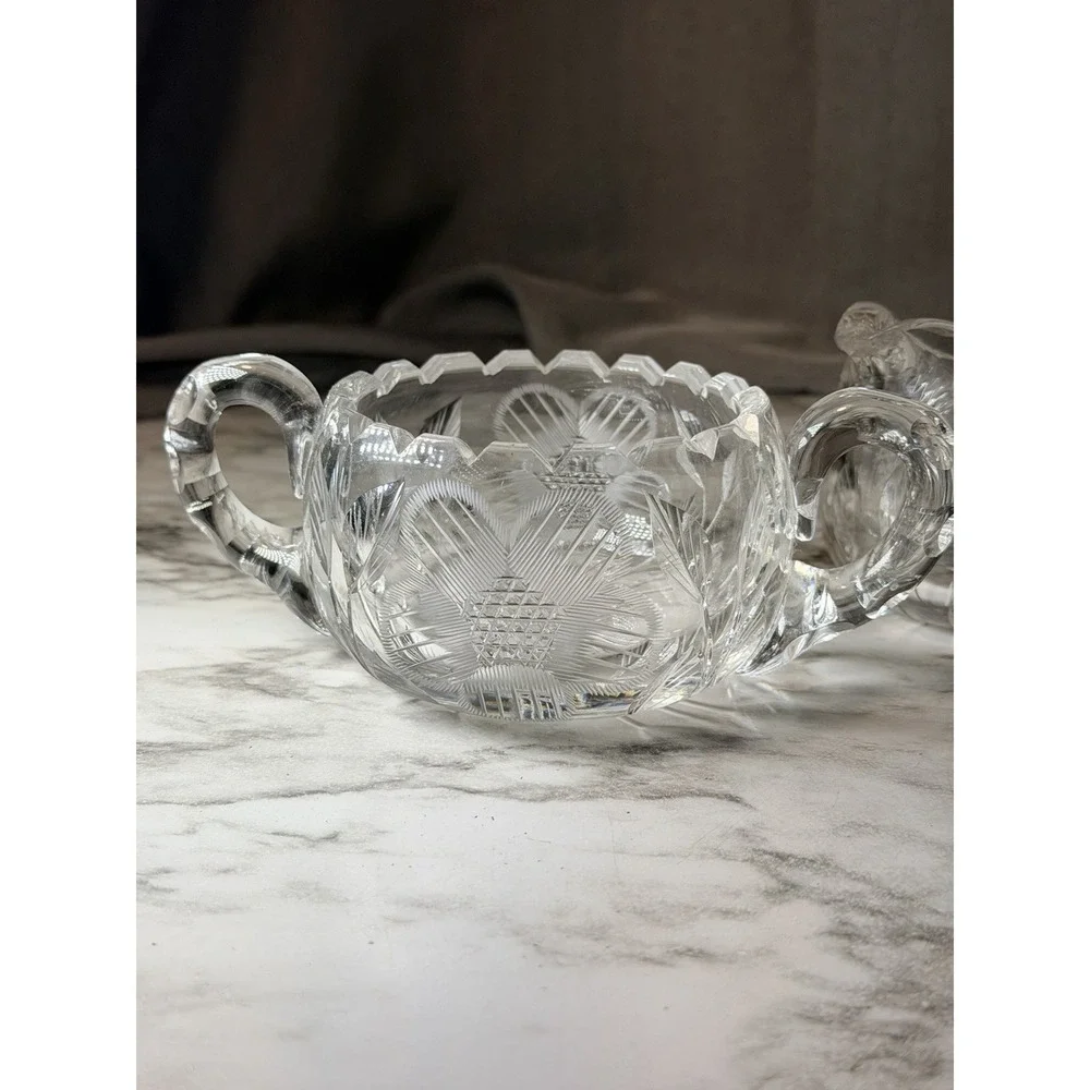 America Brilliant Period Style Cut Crystal Cream and Sugar Set Sunflower (3027)